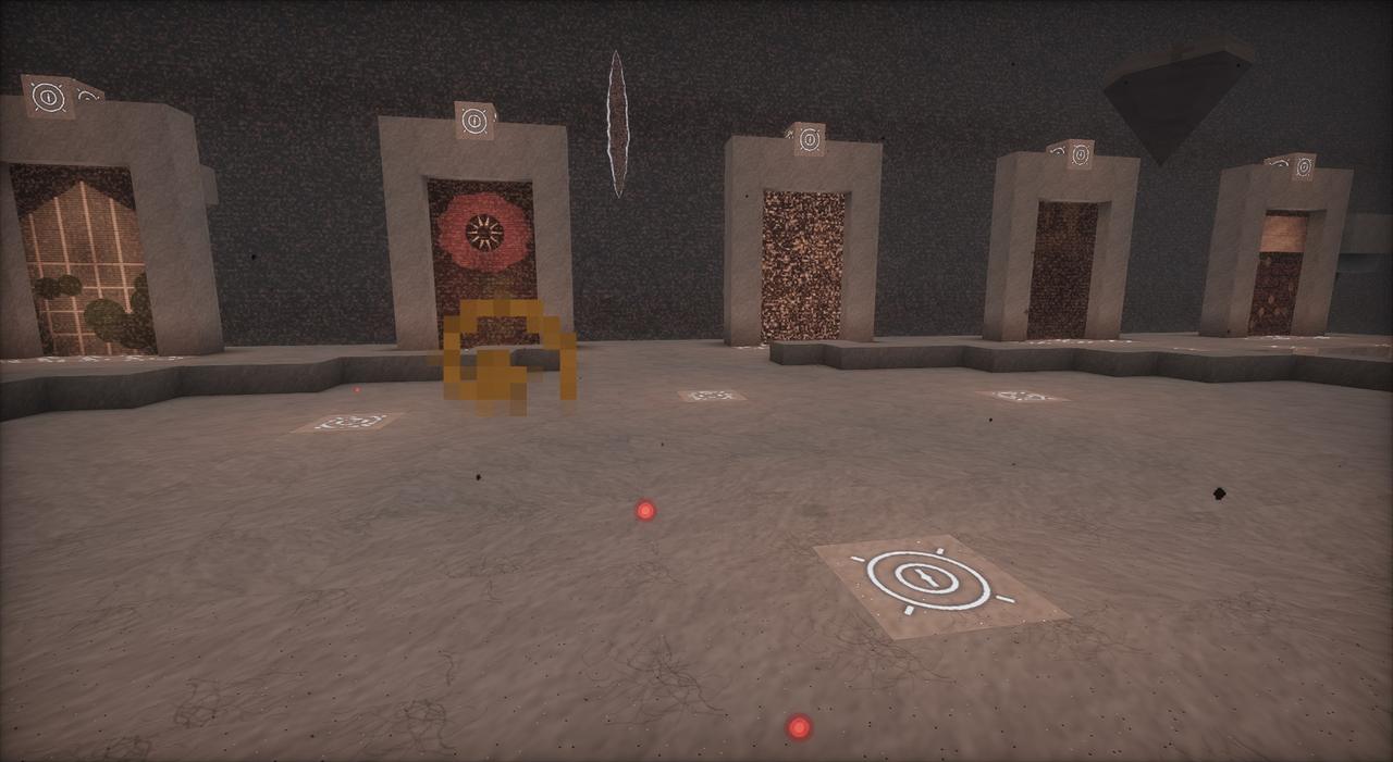 The Hub's gallery of replay portals, set in pale stone arches on a grey plaza